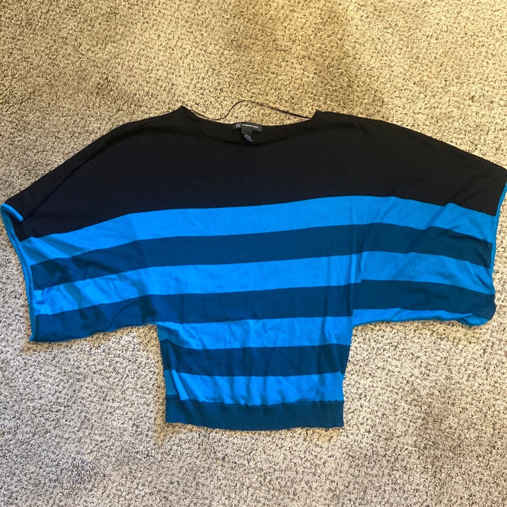 NWOT INC Wide Sleeve Black and Blue Stripes Sweater Medium